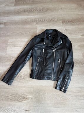 Express Black Faux Leather Moto Jacket with Silver Hardware
